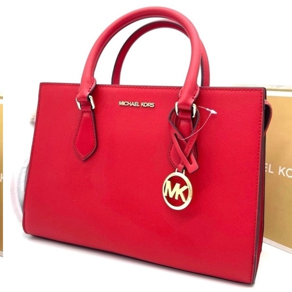 Michael Kors Sheila Medium Center Zip Satchel Crossbody Bag Red - Picture 3 of 11